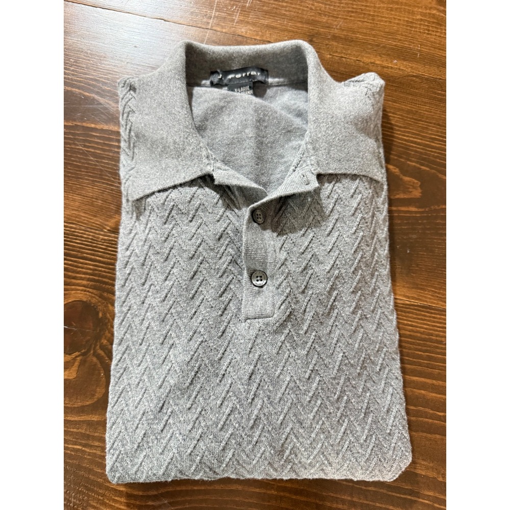 J. Ferrar Mens Gray Chevron Textured Knit Polo Shirt XL Short Sleeve Cotton
